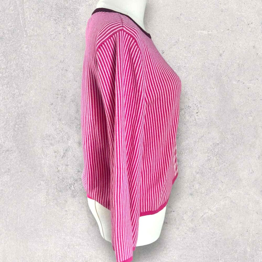 Dolan Pink White Long Sleeve Crew Neck Stripe Houndstooth Pullover Sweater Small - Picture 7 of 16
